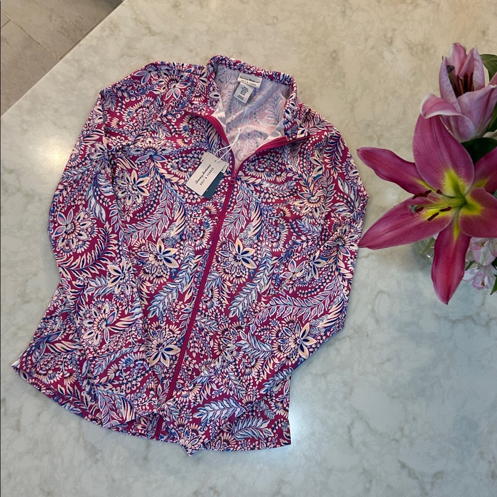 NWT Tommy Bahama Golf & Tennis Full Zip Pink Floral Jacket - Picture 3 of 11